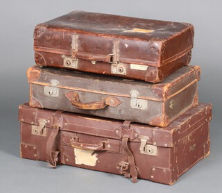 A vintage leather suitcase and 2 others 