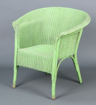 A green painted Lloyd Loom chair 66h x 57w x 47d 