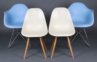 A pair of beech and moulded plastic Eiffel style chairs and 2 similar  