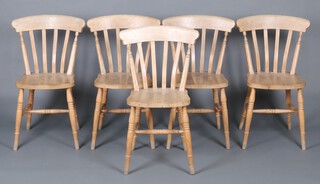 A set of 5 beech stick and bar back Windsor chairs