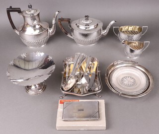 A Britannia metal 4 piece tea/coffee service all monogrammed and a collection of plated wares 