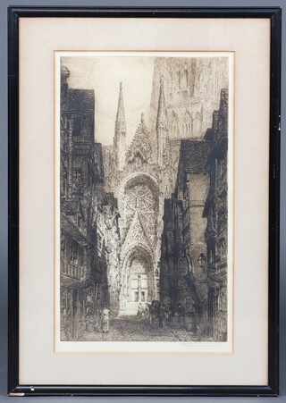 Jules De Bruycker (1870-1945), etching, study of a ruined cathedral 51cm x 30cm 
