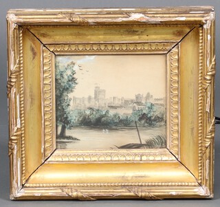 A 19th Century pencil drawing "Windsor Castle from the River" 15cm x 18cm, contained in a gilt frame 