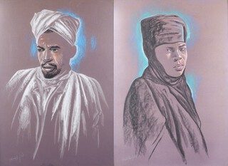 **Stuart Maxwell Armfield (British, 1916-1999), Portraits of a Gentleman and Lady wearing African Dress, a pair of 20th century pastels with coloured chalks, both signed, each 74cm x 52cm, both within painted wood frames **Please note Artists Resale Rights may be payable upon this lot