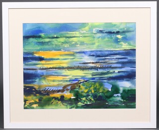 David Smith 1988, watercolour "Lake Titicaca" Peru, 49cm x 64cm, together with a letter from the artist dated 23/10/88 