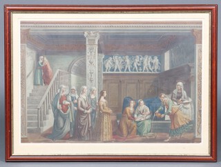After Domenico Thirlandaio, a coloured print "The Birth of The Virgin Child" 45cm x 67cm 