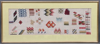 A Victorian rectangular stitch work panel 20cm x 64cm, framed