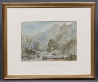Watercolour, "On The River Teign Nr Fingle Bridge 1849" 18cm x 25cm 