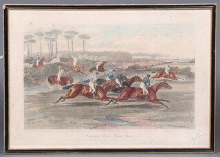 After F C Turner, coloured print "Leamington, Grand Steeple Chase 1837" 41cm x 59cm, within a Hogarth frame (some foxing) 