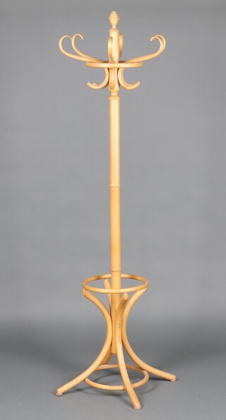 A turned beech and bentwood thonet style coat stand 185cm h 