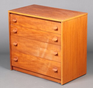 A Stag Fine Line teak chest of 4 long drawers 69cm h x 76cm w x 43cm d (some sun bleaching to the front) 