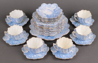 A 19th Century 30 piece blue and floral patterned tea service comprising large plate, 10 plates (3 ring flat), 12 saucers (3 ring flat), 6 tea cups (all ring flat) 