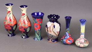 Three Old Tupton Ware Moorcroft style vases (boxed) and 3 other Moorcroft style vases