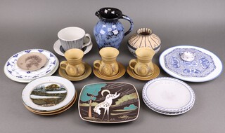 A Gwenma Welsh Pottery jug 22cm, a Rye Pottery breakfast cup and saucer, a Norwegian Art Pottery plate decorated a  horse and other items of Art Pottery 