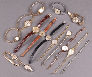 A lady's Trebex wristwatch in a gilt case and 13 other wristwatches