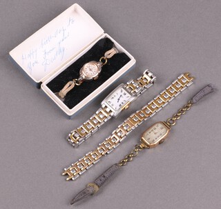 A Rotary wristwatch in a bi-metallic case, a lady's Rocar wristwatch and 1 other wristwatch in a gilt case 