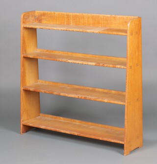A 1930's bleached light oak open bookcase fitted 4 shelves 90cm h x 94cm w x 23cm d 