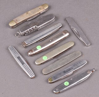 Ten various folding pocket knives