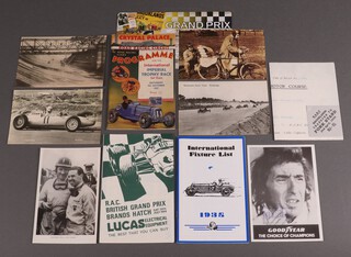 A facsimile Brooklands Motor Course certificate, 5 facsimile postcards, a do. Brooklands 1937 programme, etc 