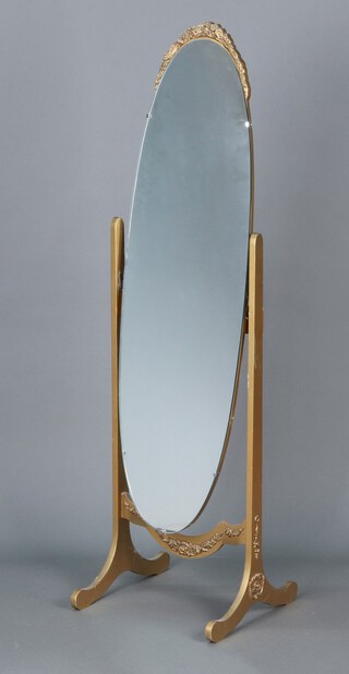 An oval plate cheval mirror 122h x 39w x 36d 