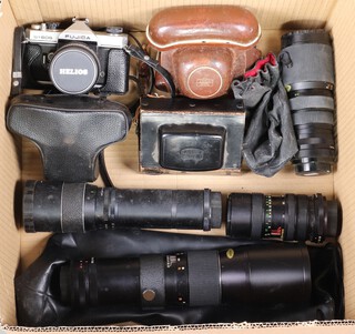 Cameras - a Zeiss Ikon Contina camera (cased) and a Zeiss Ikon Ikomatic A, a Fujika ST605 and a collection of 4 unbranded lenses - macro, telephoto etc