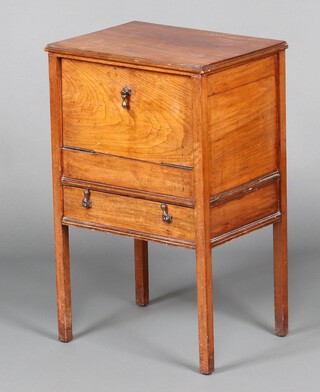 A 1930's rectangular walnut sewing box with hinged lid and fall front, the base fitted a drawer 20cm h x 44cm w x 33cm d 