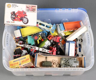 A collection of Dinky and Corgi model cars, all play worn