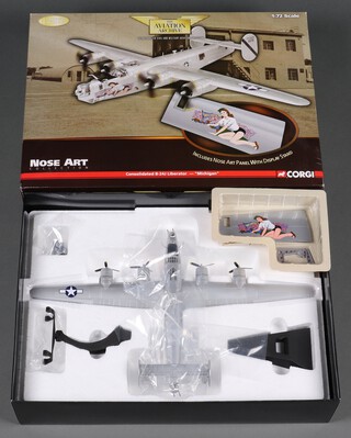 A Corgi Aviation Archive  model of a Consolidated B-24J Liberator - "Michigan", includes nose art panel with display stand  1:72 scale, boxed