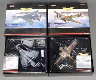 A pair of Corgi Aviation Archive models to include a BAC Lightning F.6  XR728 and a  Bristol Blenheim IV, 1:72 scale, boxed