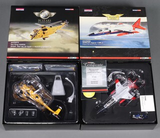 A pair of Corgi Aviation Archive model s to include a SEPECAT Jaguar T.MK.2 and a 90 Years of The RAF Sea King HAR3A Search and Rescue Helicopter, 1:72 scale, boxed