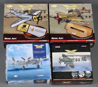 Four Corgi Aviation Archive models to include a Spitfire MK VIV, a DH Mosquito FB VI, a P40 Kittyhawk "ET953" and a P47-D Thunderbolt  1:72 scale, boxed
