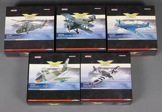 Five Corgi Aviation Archive models to include a Supermarine Spitfire Type PR MK1B, a Fairey Swordfish MK.1, a Hawker Typhoon 1B, a Westland Wessex HC.2 and a Canadair Saber F.1,  1:72 scale, boxed