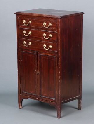 An Edwardian inlaid mahogany music chest  fitted 3 drawers above cupboard enclosed by a panelled door 91h x 53w x 35d (contact marks in places)
