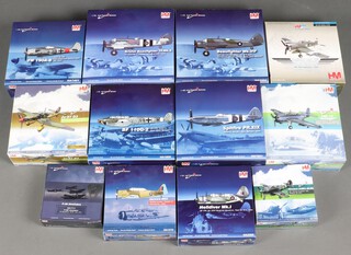 A collection of Hobbycraft model planes to include Bristol Beaufighter, Beaufighter MK.VIF, Spitfire PR.XIX, FW190A-8, JU-87 D3, Helldiver MK1, TBF-1C "Avenger", Hellcat MK.2, a Harvard MK2, P-39 AiraCobra, AiraCobra AH601 and a BF 120G-2