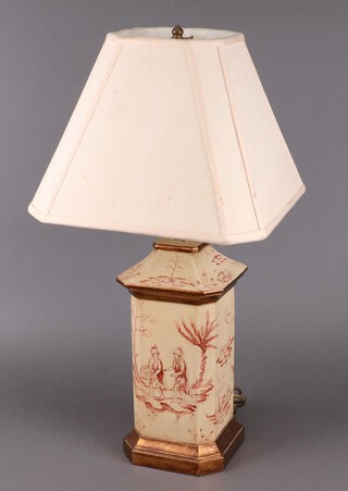 A Chinese style octagonal table lamp in the form of a lidded urn 30cm 