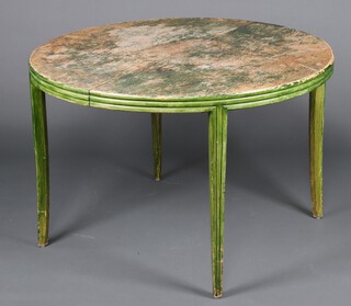 A green painted oval extending dining table 75cm h x 114cm  diam.  when closed 