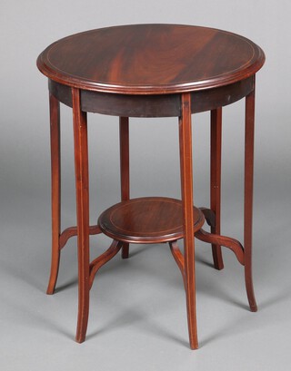 An Edwardian circular inlaid mahogany 2 tier occasional table 73cm h x 60cm diam. 