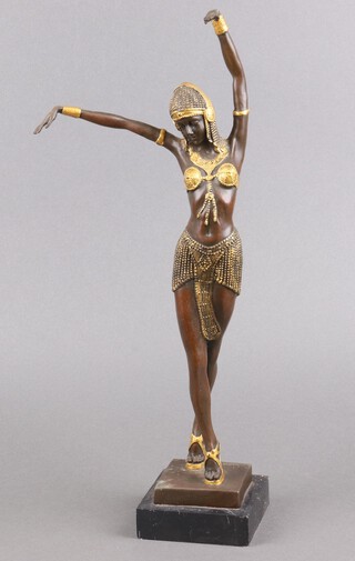 After Chiparus, a bronze figure of standing Art Deco dancer on a marble base 48cm h  