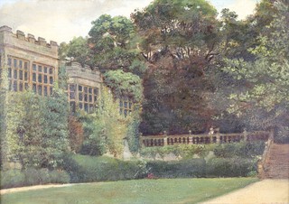 British School â€“ Haddon Hall, Derbyshire, early 20th century oil on canvas, 24cm x 34cm, within a gilt frame.