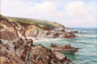 Arthur Wilde Parsons (British, 1854-1931), "In Crantock Bay, Cornwall", oil on canvas, signed and dated 1912 recto, titled verso, 29cm x 34cm, within a painted and gilt composition frame.