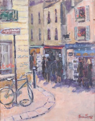 Prue Sapp (1928-2013), French Street Scene, oil on canvas-board, signed, 50cm x 39cm, within a painted wood frame.