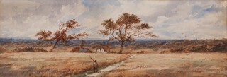 Richard Henry Nibbs (British, 1816-1893), Sussex Landscape, watercolour, signed, 17cm x 49cm, within a gilt frame.