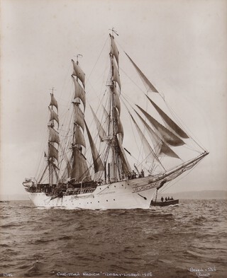 Beken & Son, Cowes, "Christian Radich, Torbay-Lisbon 1956", gelatin silver print, inscribed and titled, 27cm x 22cm, within an oak wood frame.
