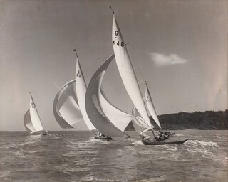 Beken & Son, Cowes "Six Metre Class 1948", gelatin silver print, inscribed, 27cm x 22cm, within an oak wood frame.