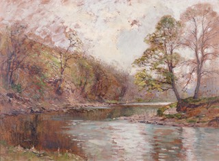 Circle of Archibald Kay, Fisherman on a Riverbank, early 20th century oil on canvas, 45cm x 58cm, within an oak wood frame.