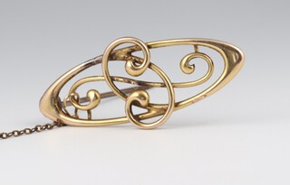 An oval gold brooch marked 14k, 4.5cm, 3.6g