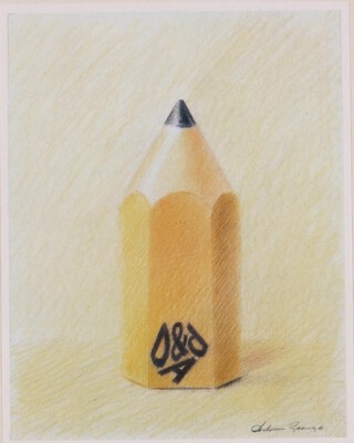 Adrian George (British, 1944-2001), Pencil, 20th century colour print, Designers and Art Directors Association 1982 presentation stamp silver award to Trevor D. Crocker, 12cm x 10cm, within a metal frame.