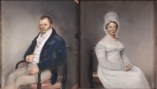 Circle of Adam Buck, Portrait of a Seated Gentleman, and Portrait a Seated Lady, a pair of early 19th century pastels, each 23cm x 20cm, both within silvered composition frames.