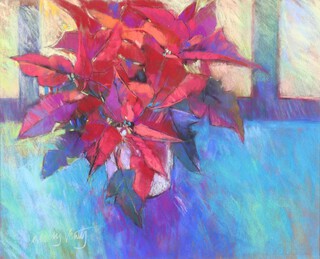 Molly Verity, Poinsettia, late 20th/early 21st century pastel, signed recto, titled label verso, 48cm x 58cm, within a limed wood frame.