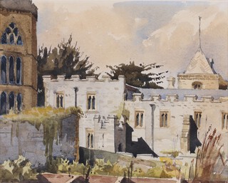 Neil Holland, "The Priory Playhouse, Arundel", watercolour, signed and dated '80 recto, labels verso, 26cm x 33cm, within a silvered frame.